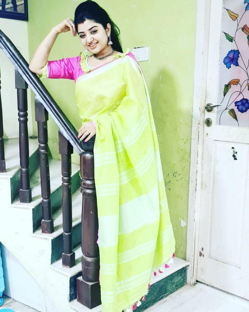 vj-mahalakshmi green saree